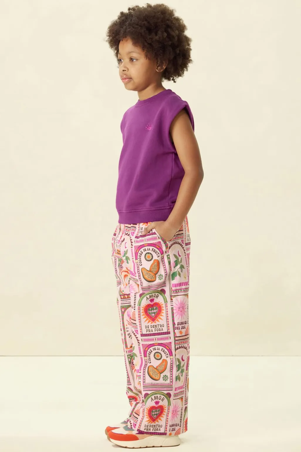 Lichtroze pull on broek met print