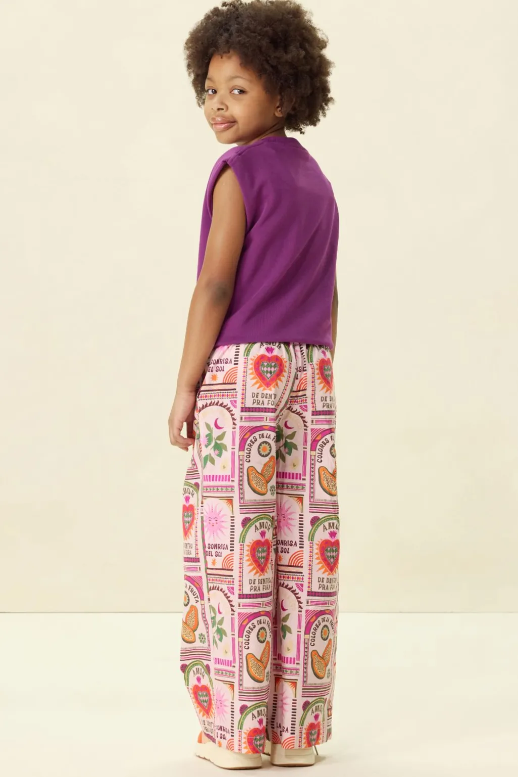 Lichtroze pull on broek met print