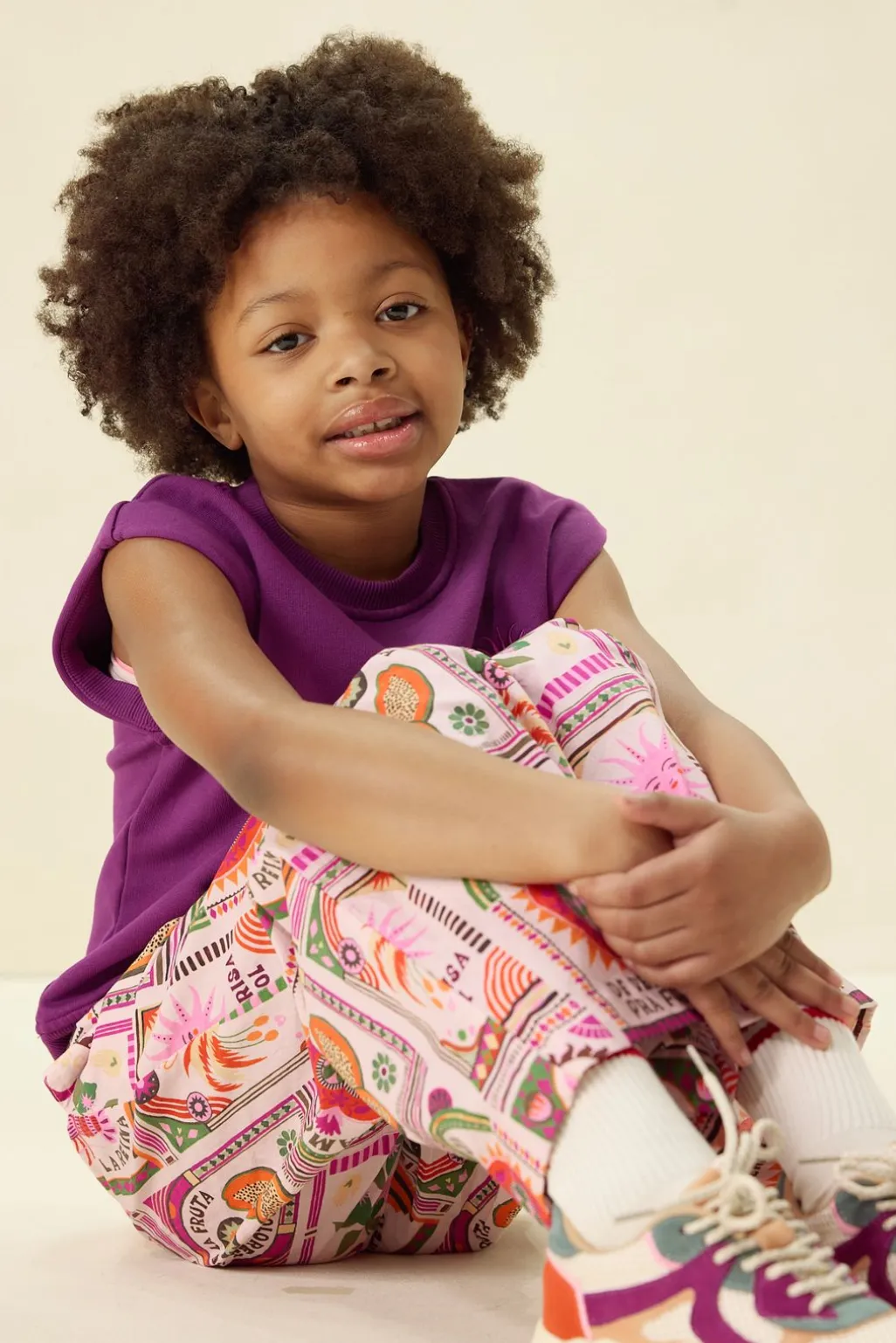 Lichtroze pull on broek met print