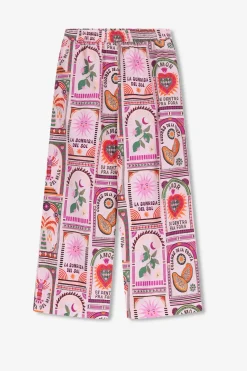 Lichtroze pull on broek met print