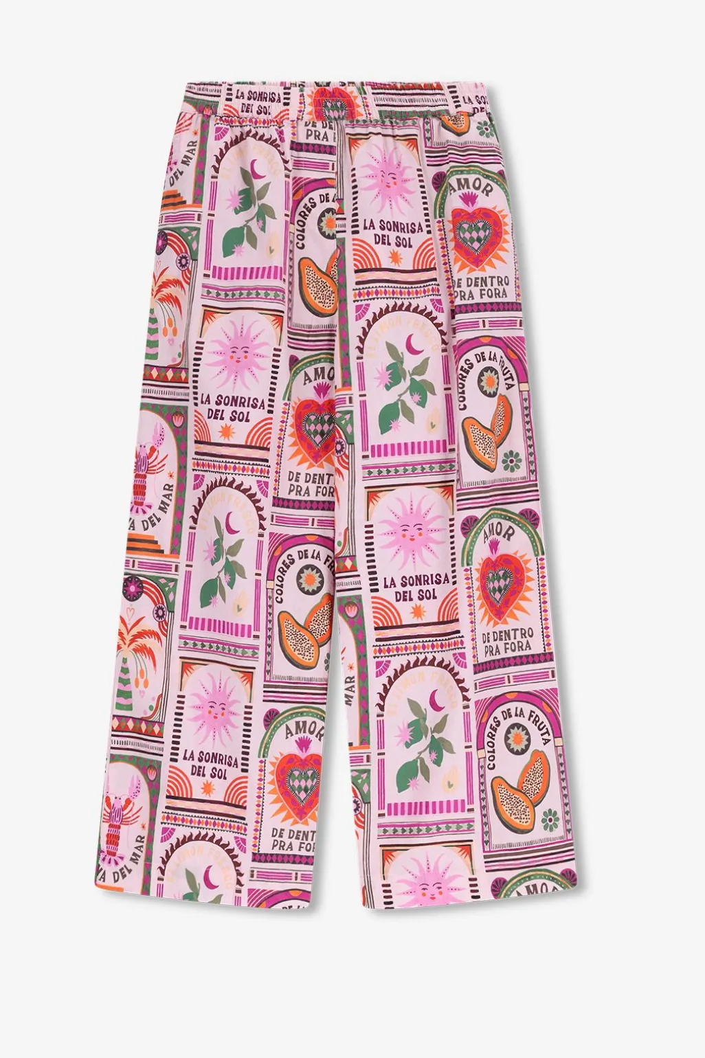 Lichtroze pull on broek met print