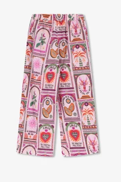 Lichtroze pull on broek met print