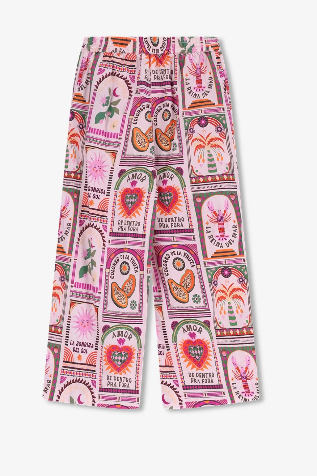 Lichtroze pull on broek met print