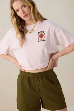 Lichtroze T-shirt met artwork