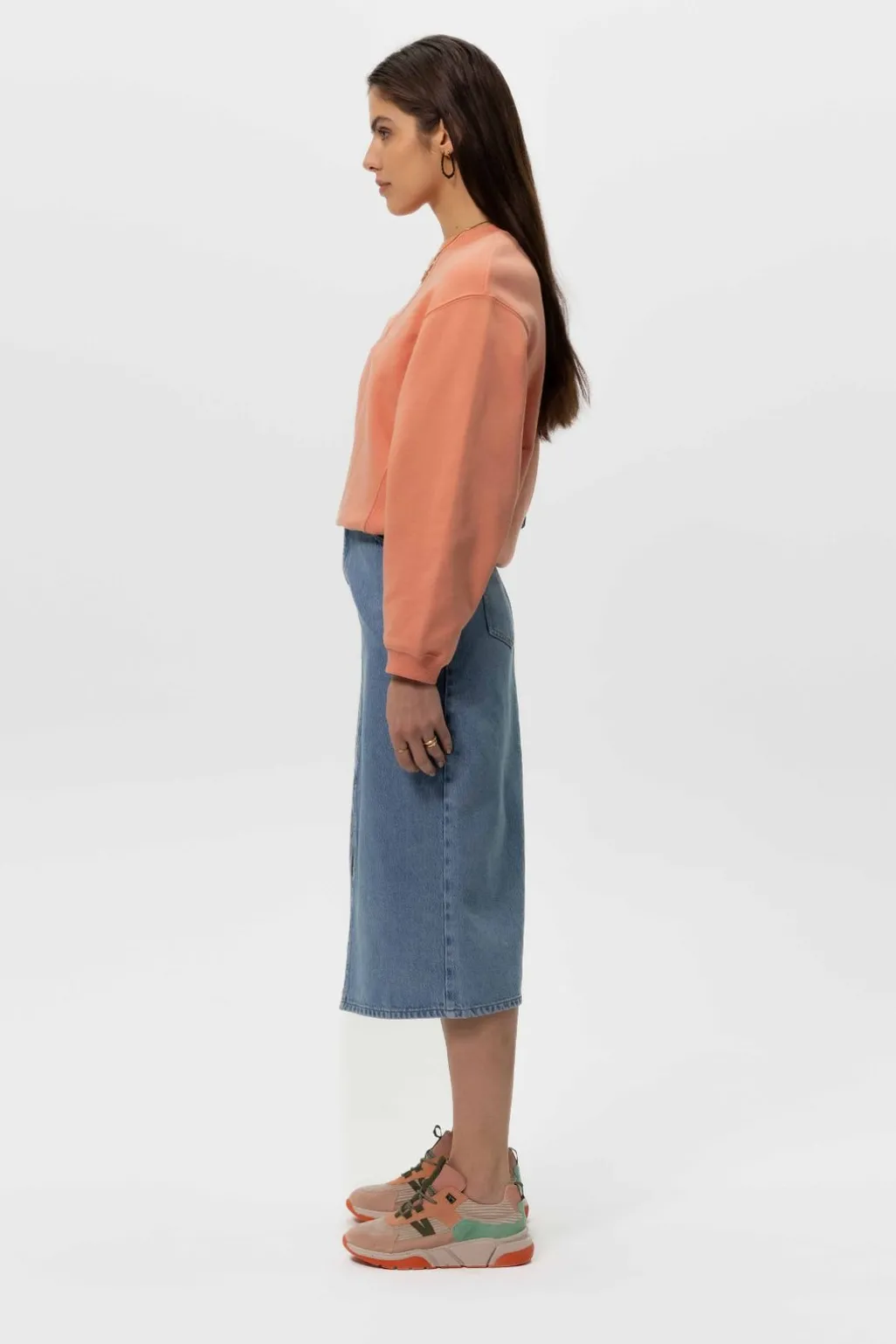 Midi denim rok met split