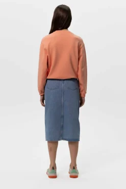 Midi denim rok met split