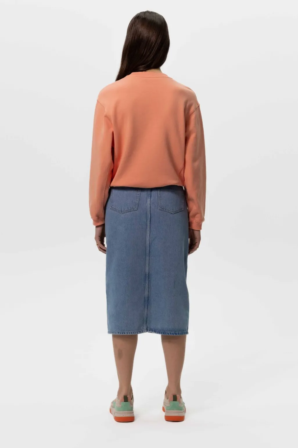 Midi denim rok met split