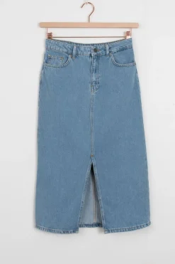 Midi denim rok met split