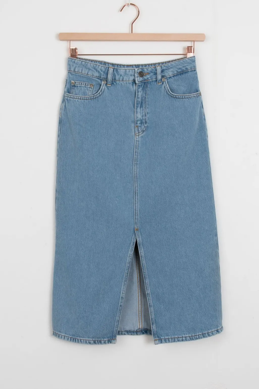 Midi denim rok met split