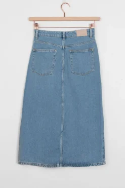 Midi denim rok met split