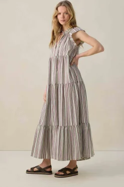 Multicolour gestreepte maxi jurk