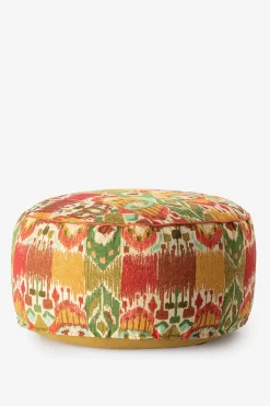 Multicolour jacquard poef met ikat dessin