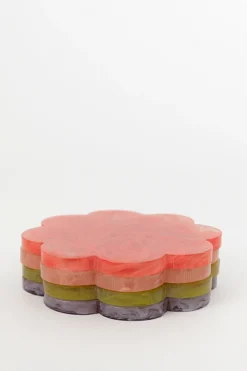Multicolour resin glasonderzetters bloem