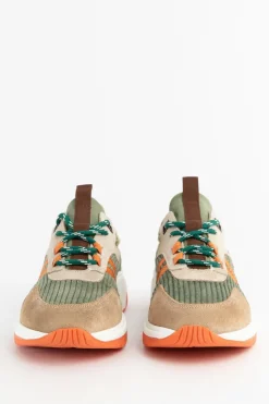 Multicolour suède sneaker met oranje details