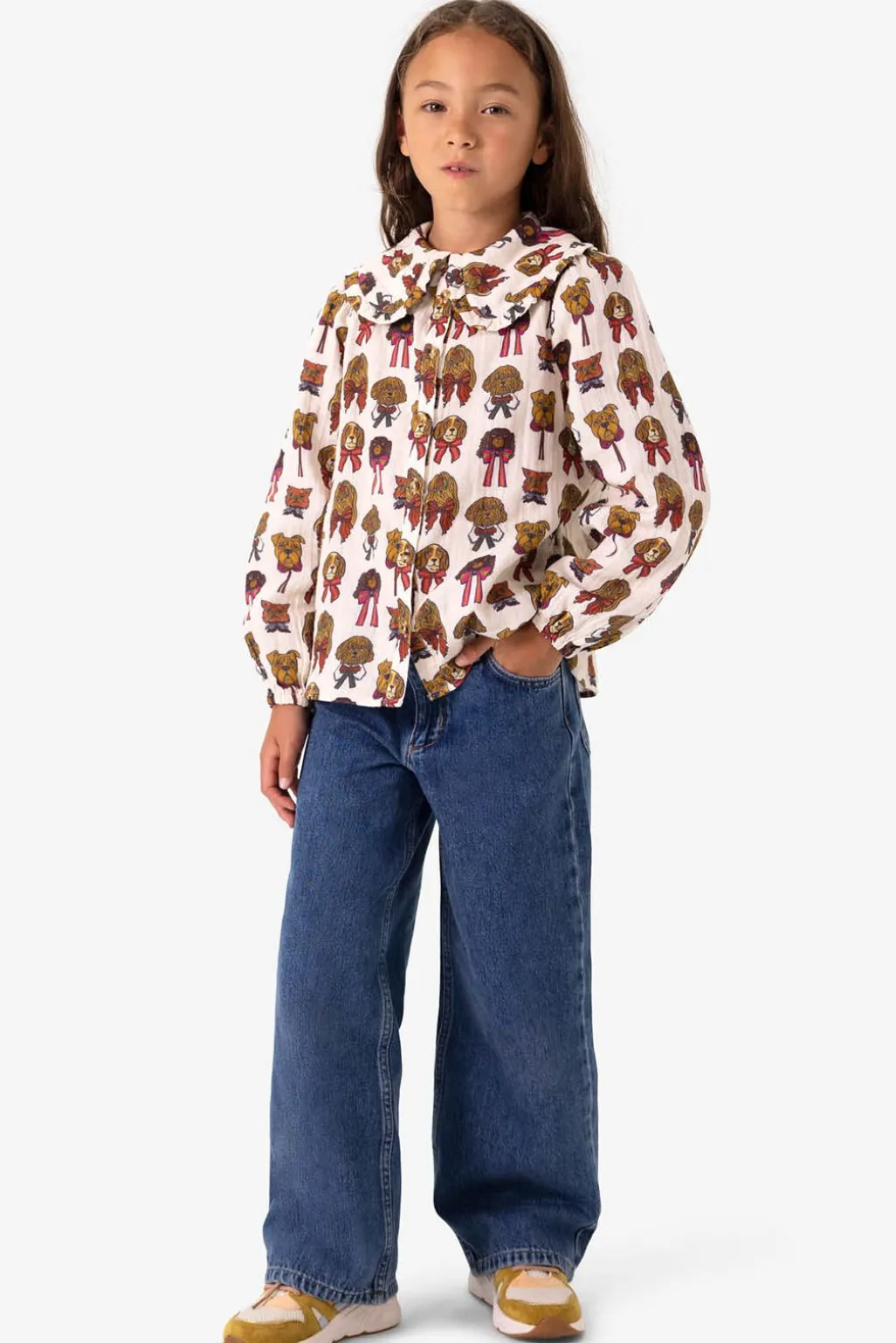 Off white blouse met hondenprint