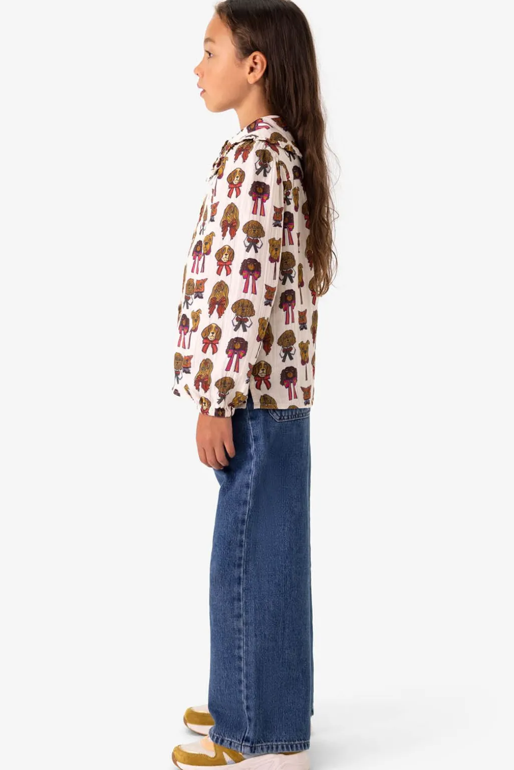 Off white blouse met hondenprint