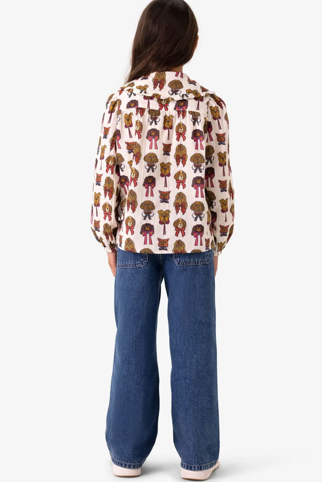 Off white blouse met hondenprint
