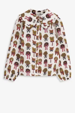 Off white blouse met hondenprint