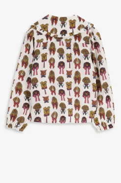 Off white blouse met hondenprint