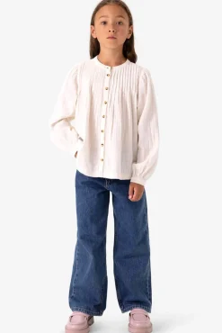 Off white blouse met pofmouwen
