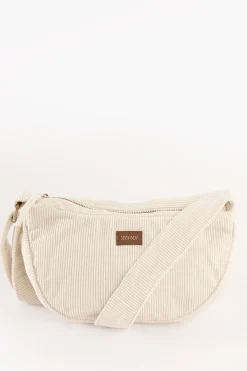 Off white rib cord crossbody tas