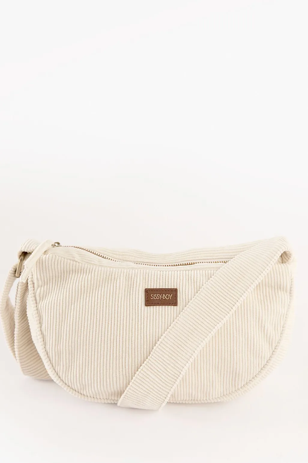 Off white rib cord crossbody tas