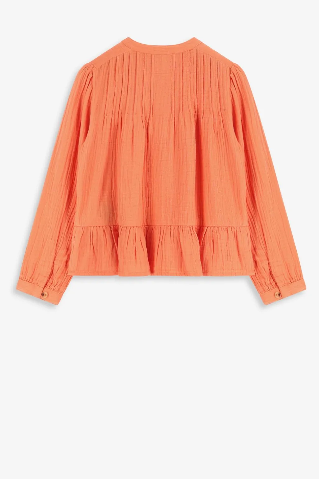 Oranje blouse met pintuck details