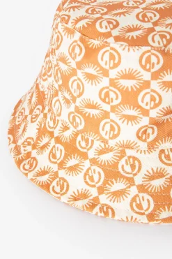 Oranje bucket hoed met smileys