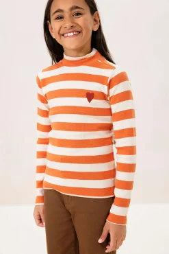Oranje gestreept longsleeve t-shirt met mock hals