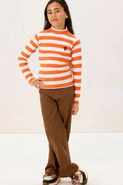 Oranje gestreept longsleeve t-shirt met mock hals