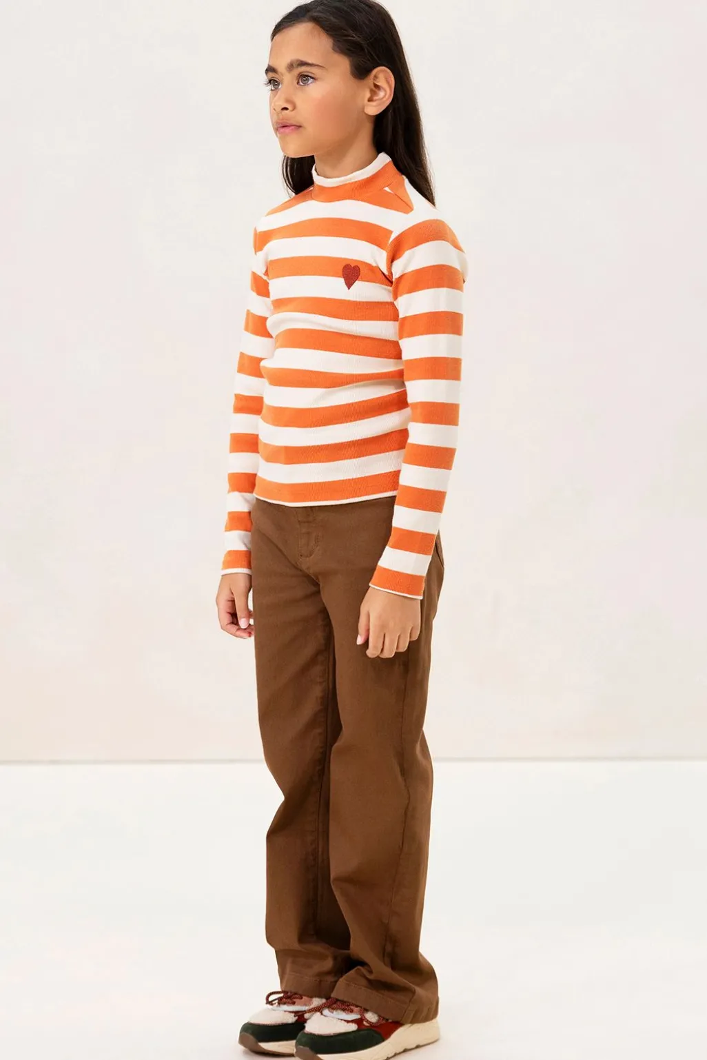 Oranje gestreept longsleeve t-shirt met mock hals