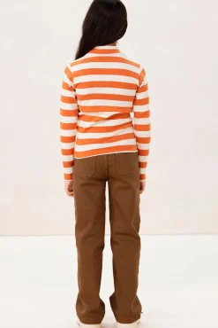 Oranje gestreept longsleeve t-shirt met mock hals