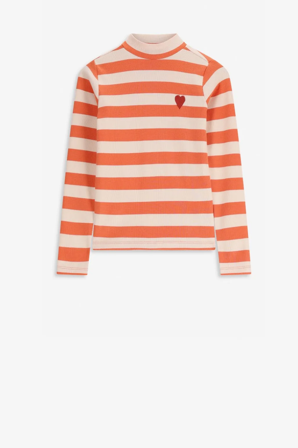 Oranje gestreept longsleeve t-shirt met mock hals