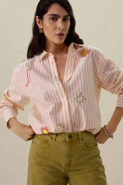 Oranje gestreepte blouse met embroidery