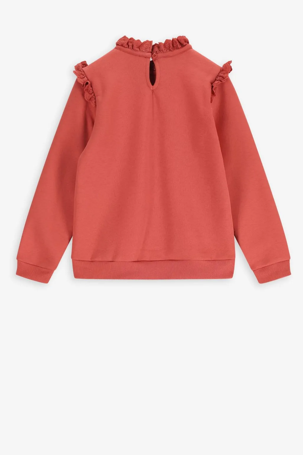 Oranje sweater met ruffle details