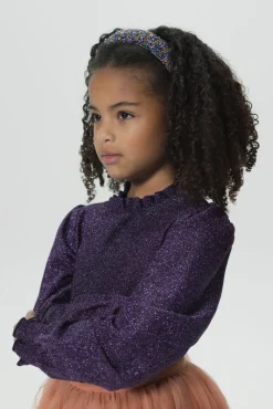 Paarse glitter longsleeve met ruffles