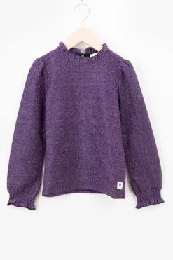 Paarse glitter longsleeve met ruffles