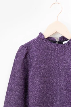 Paarse glitter longsleeve met ruffles
