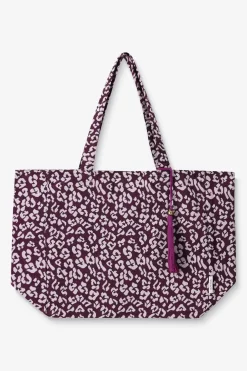Paarse jacquard shopper met leopard print