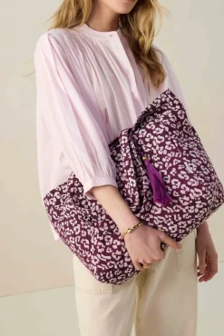 Paarse jacquard shopper met leopard print