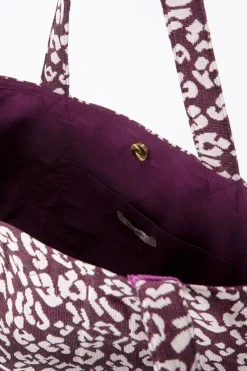 Paarse jacquard shopper met leopard print