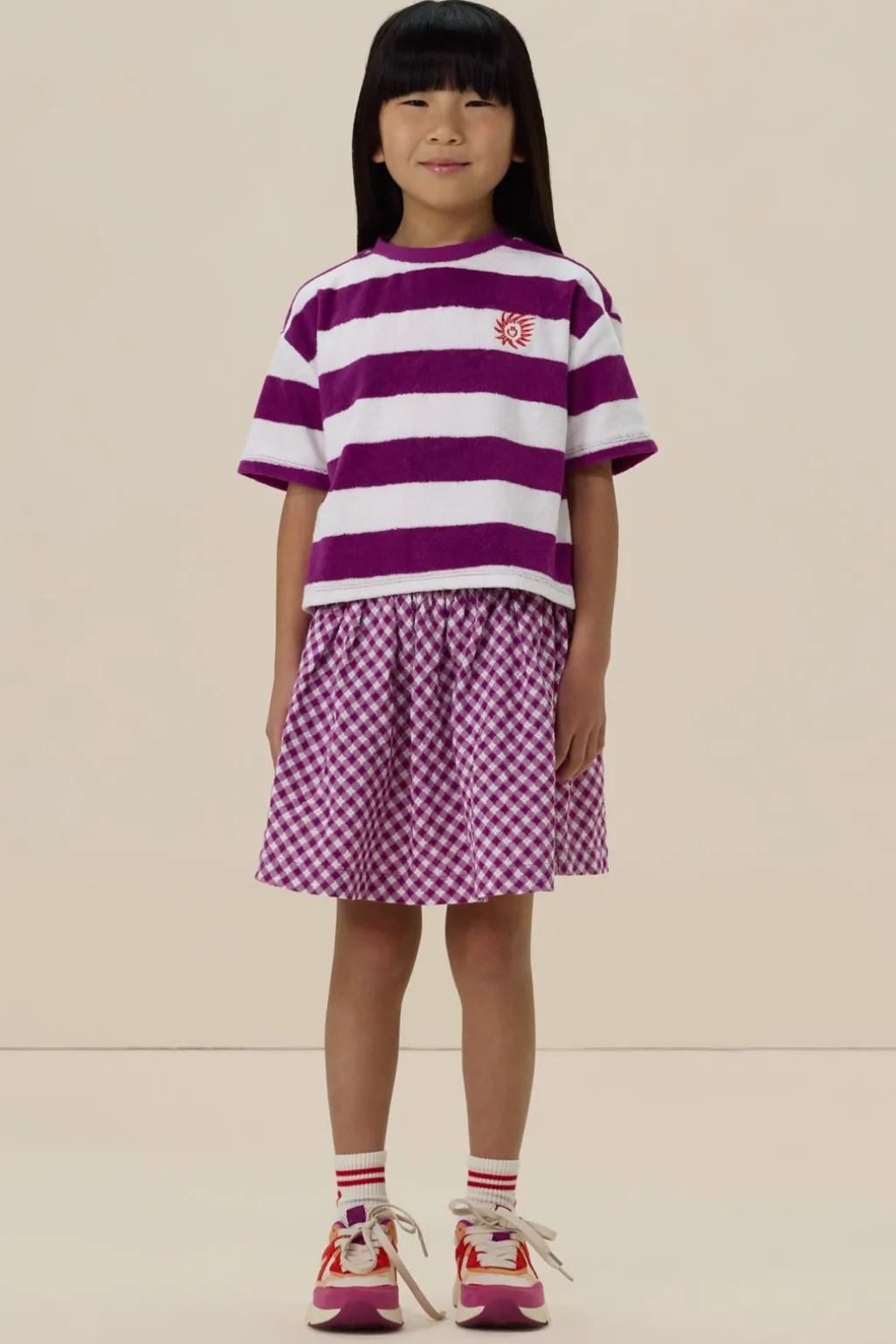 Paarse rok met check-stof