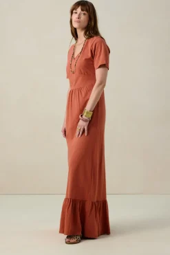 Rode jersey maxi jurk