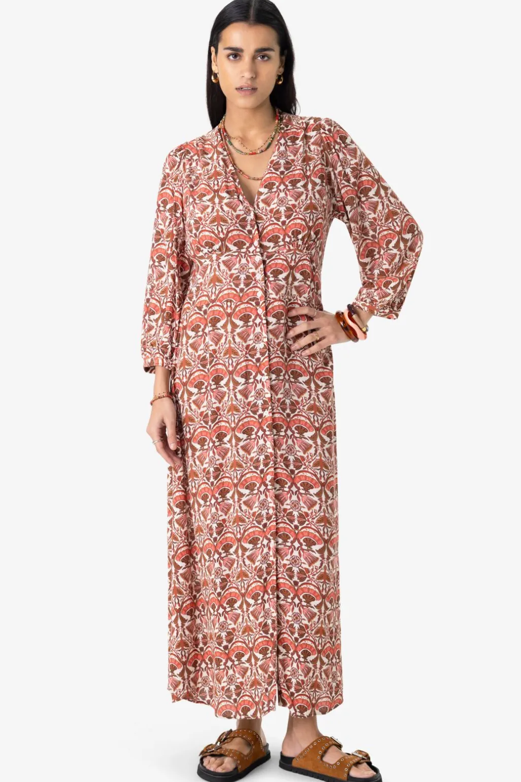 Rode maxi jurk met bloemenprint