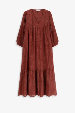 Rode maxi jurk met V-hals