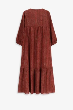 Rode maxi jurk met V-hals