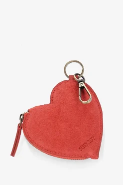 Rode muntportemonnee sleutelhanger met hart