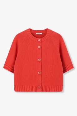 Rood gebreid vest met korte mouwen