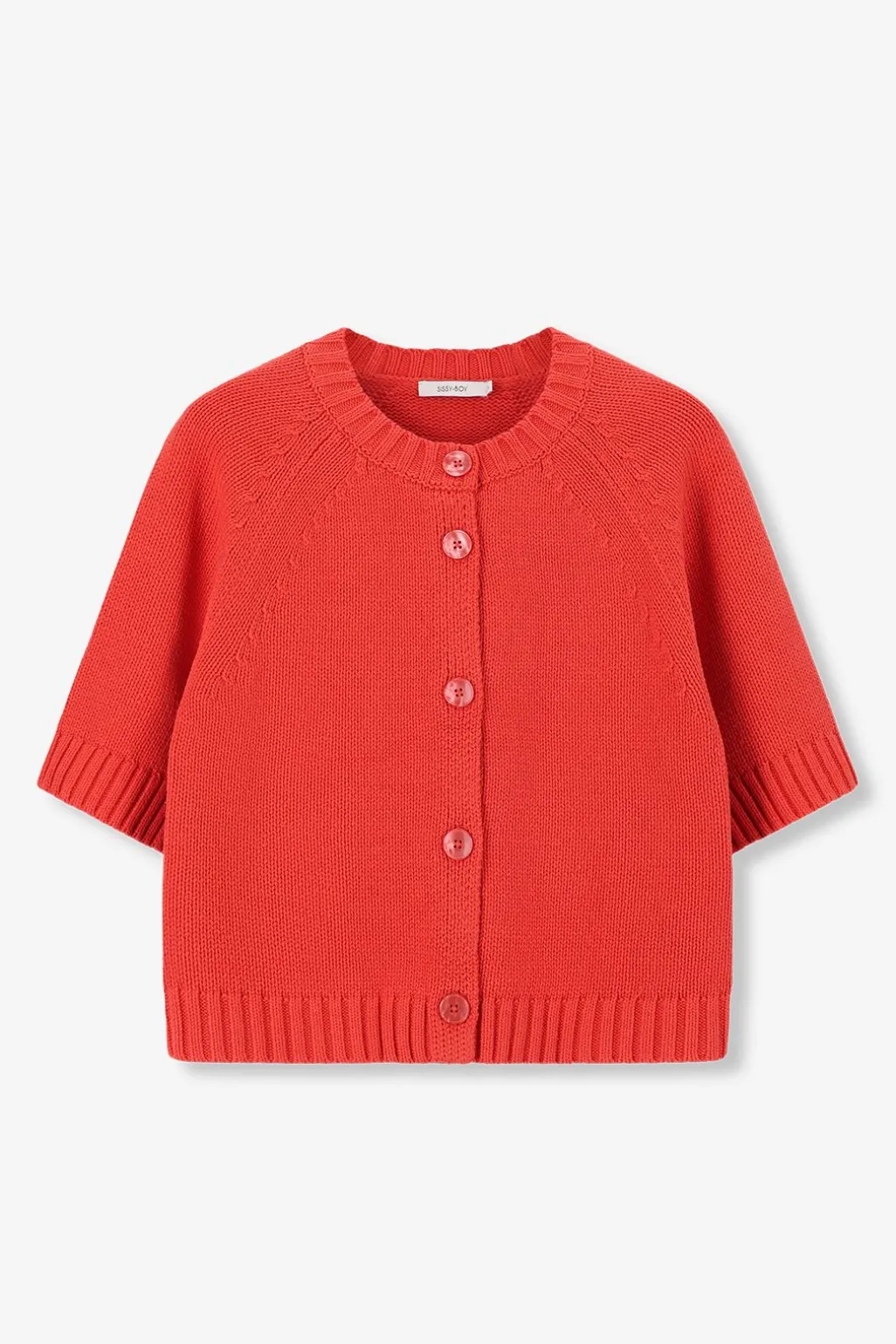 Rood gebreid vest met korte mouwen