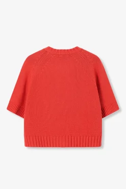 Rood gebreid vest met korte mouwen